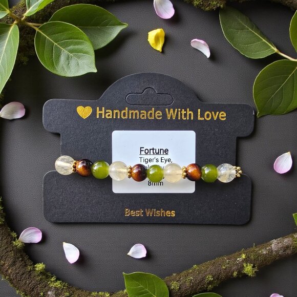 Handmade ✦ Tiger’s Eye Smoky Quartz Green Agate Bracelet ✦ 8mm Gemstone Beads - Picture 1 of 7